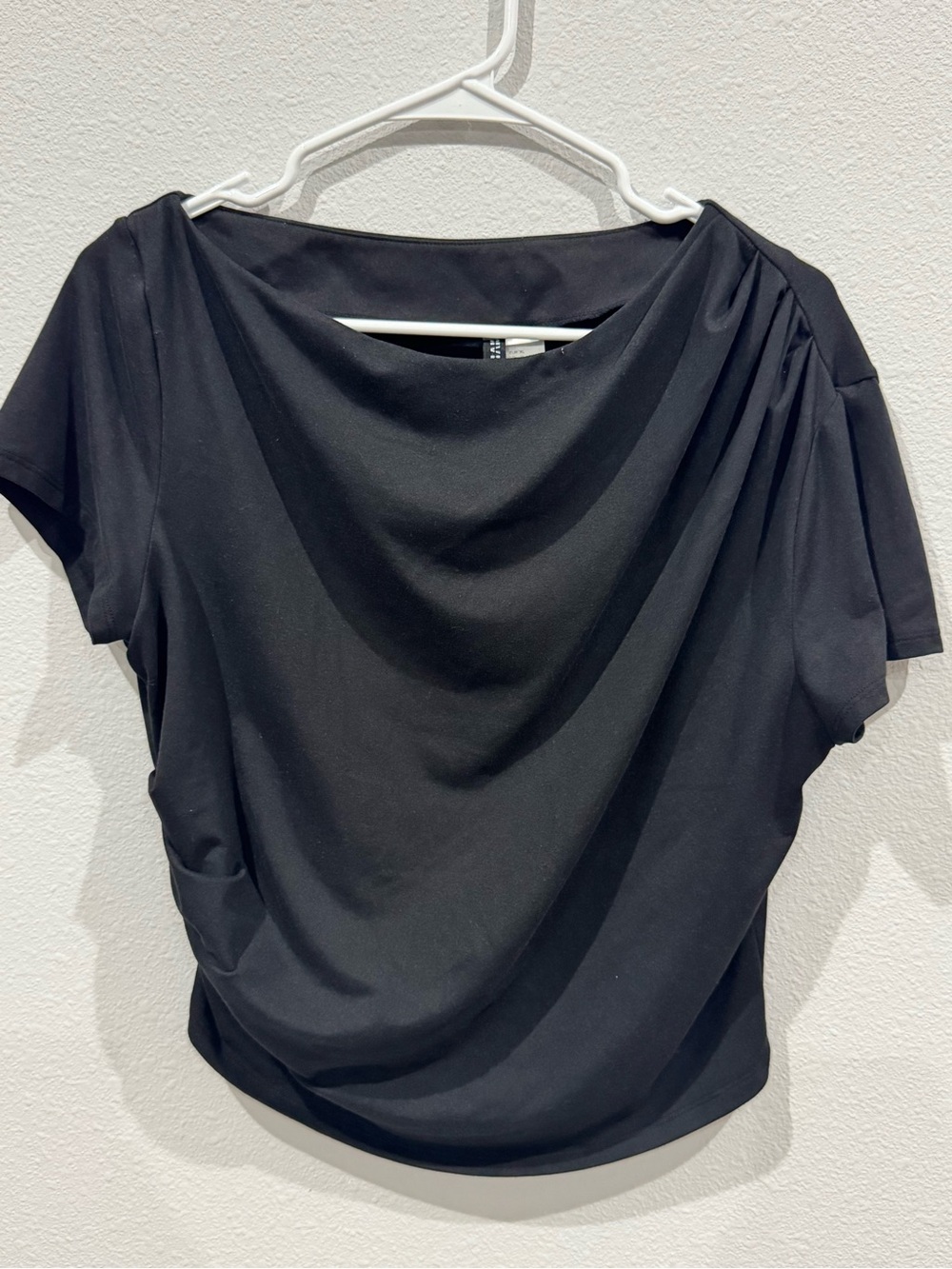 H&M Black Draped Short-Sleeve Blouse